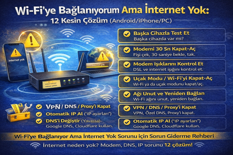 Wi-Fi’ye Bağlanıyorum Ama İnternet Yok: 12 Kesin Çözüm (Android/iPhone/PC) wifi bağlanıyorum ama internet yok